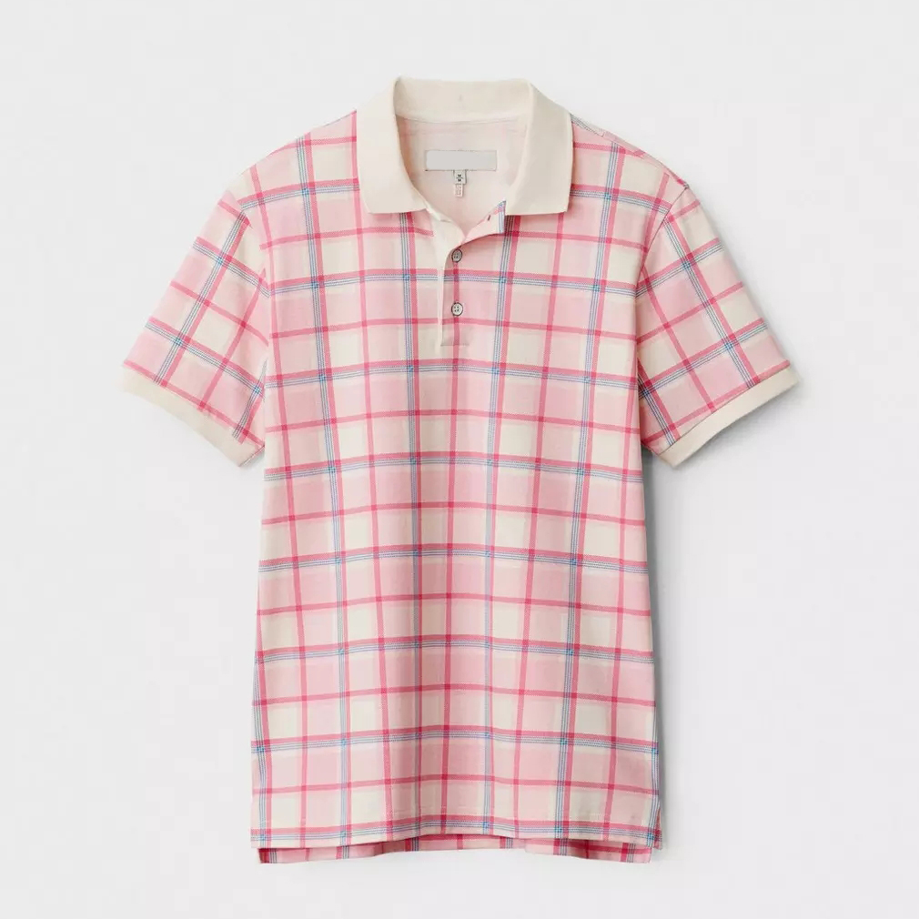 100% Cotton Breathable Interlock Plaid Short Sleeve Polo Shirt For Men Custom Embroidered Logo Street Wear