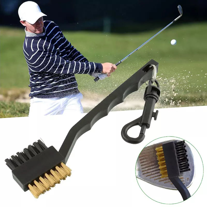 Dual Bristles Golf Club Brush Cleaner Ball 2 Way Cleaning Clip Lightweight Portable Golf Training Aids Practice Equipment 