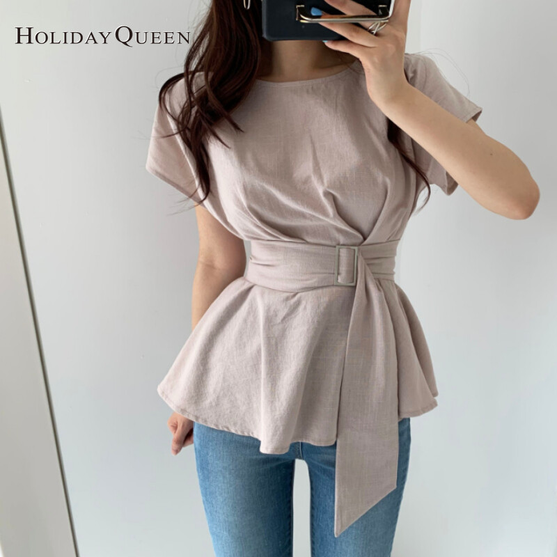 HolidayQueen 2022 New Niche Lotus Leaf Hem Thin Belt Thin Shirt One Size Free Shipping HQ1312