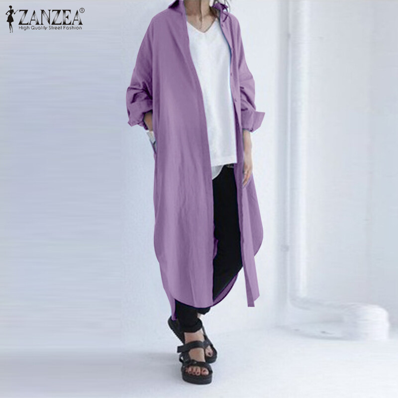 [Clearance Sale]ZANZEA Women Long Sleeve Lapel V Neck High Low Kaftan Maxi Shirt Dress Outwear Cardigan#8 CLE